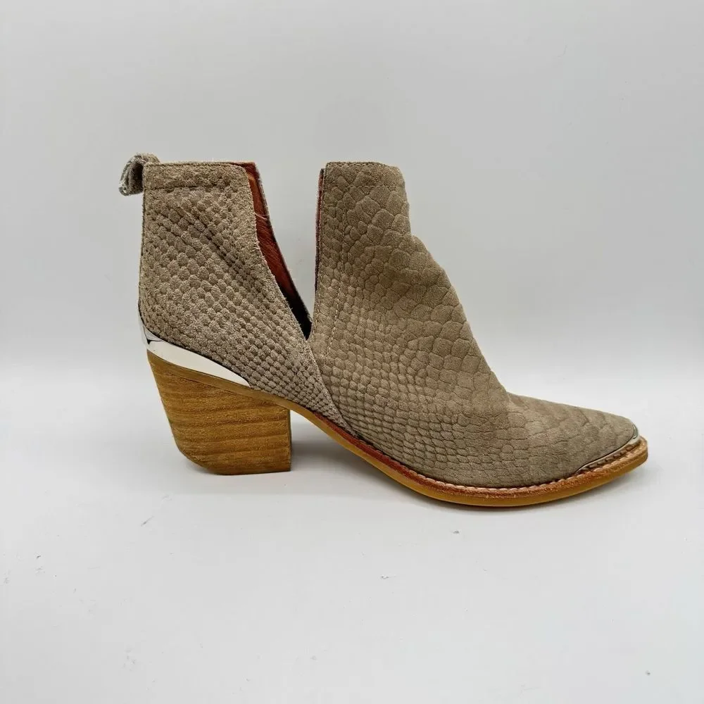 Jeffrey Campbell Cromwell Gray Snake Suede‎ Leather Ankle Boots Bootie Size 8.5